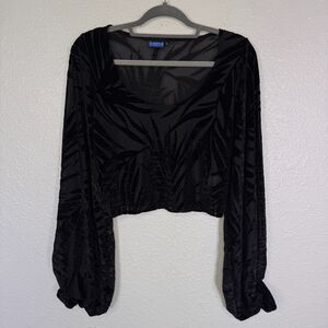 Elhoffer Top Womens Large Tabitha Blouse Goth Vacay Burnout Velvet Bishop Sleeve